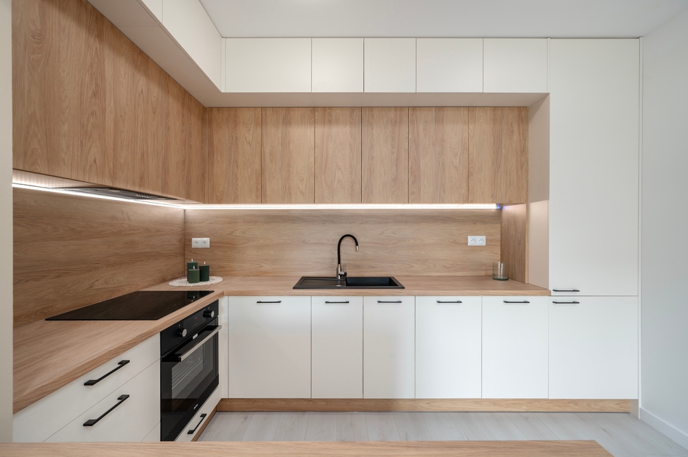 Small,Modern,Kitchen,In,An,Apartment,Building.